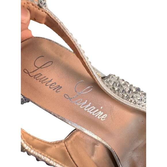 Audrey Brooke Size 11 Rhinestone Stilettos Peep-Toe Slingback Silver - Picture 7 of 11